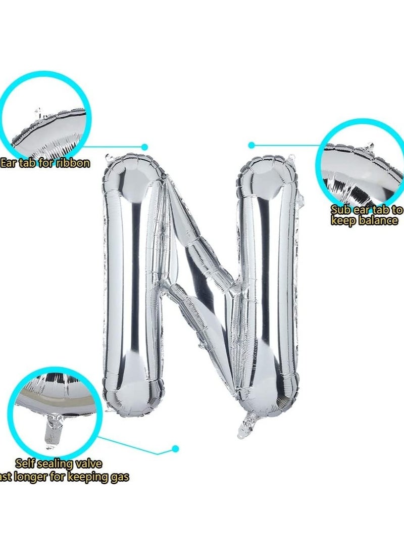 Goldedge 32 Inch Giant Silver Letter N Foil Helium Balloons Big Single Mylar Balloon Birthday Party Decoration Supply Baby Shower (Silver N)  - Image 2