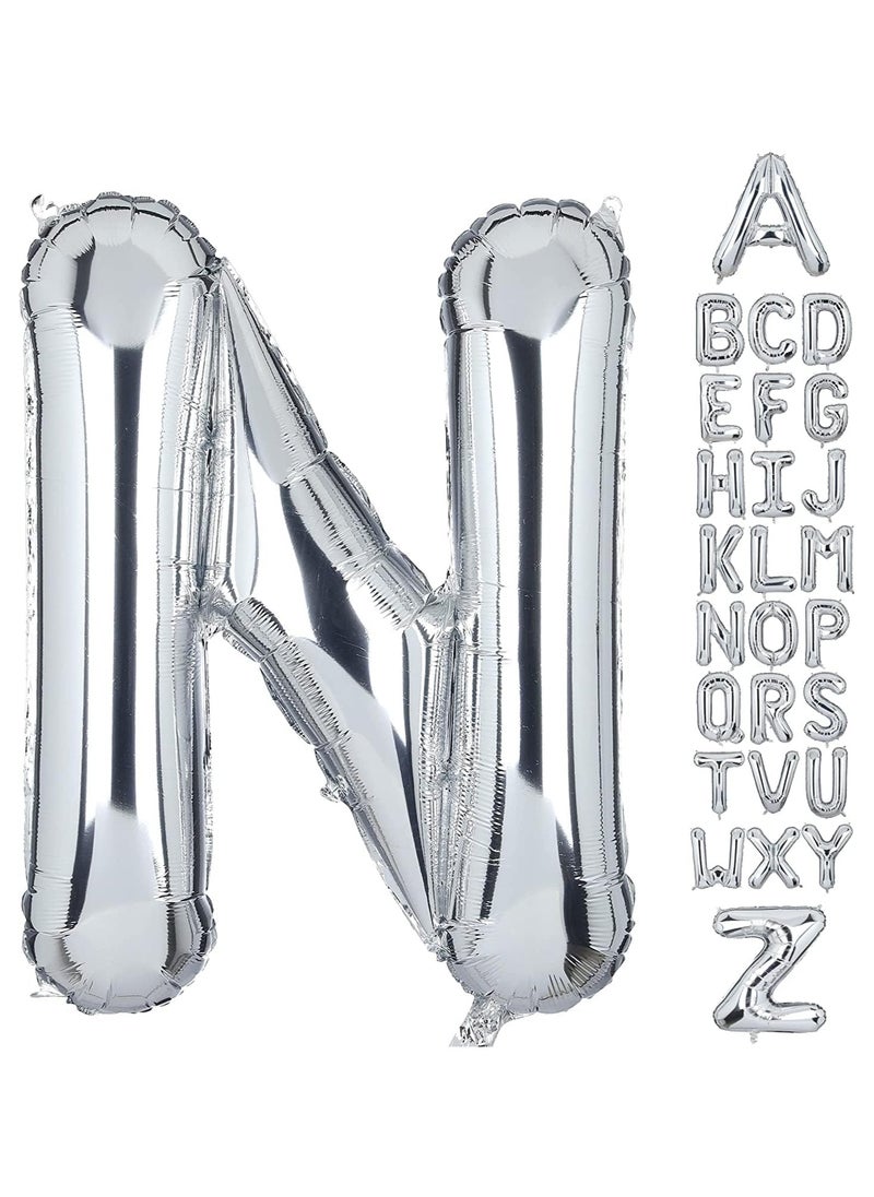 Goldedge 32 Inch Giant Silver Letter N Foil Helium Balloons Big Single Mylar Balloon Birthday Party Decoration Supply Baby Shower (Silver N)  - Image 1
