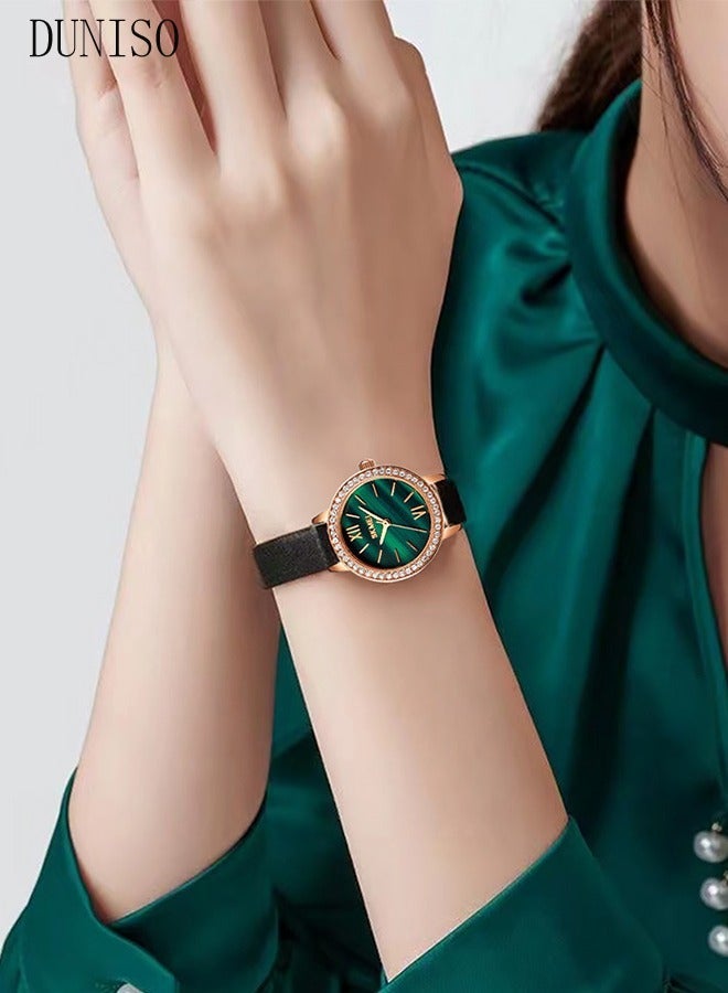 DUNISO Ladies Green Watches Women Watch Fashion Round Ladies Quartz Watch Green Dial Simple Black Strap Luxury Woman Watch 1711 - Image 5