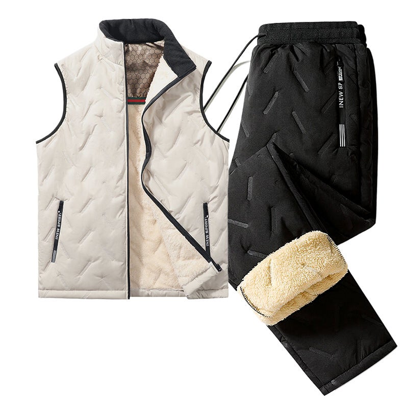 Men'S Cotton-Padded Jacket, Pants, Vest, Large Size Suit, Thickeneded And Velvet, Cold-Proof And Windproof Quilted Warm Men'S Winter Suit - Image 4