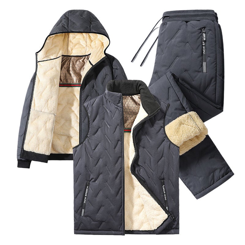 Men'S Cotton-Padded Jacket, Pants, Vest, Large Size Suit, Thickeneded And Velvet, Cold-Proof And Windproof Quilted Warm Men'S Winter Suit - Image 1