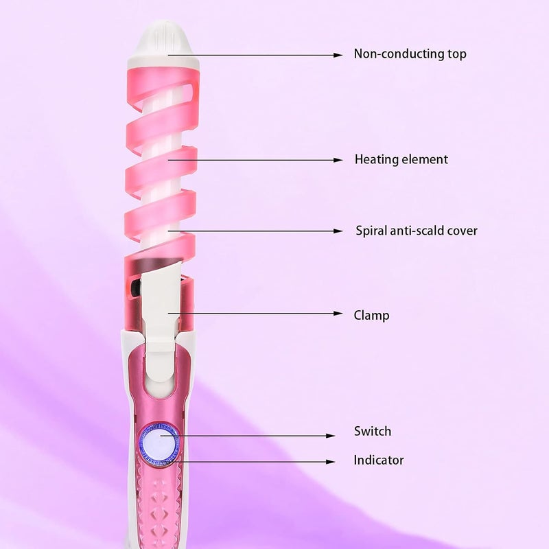 klarako Hair Waver,Electric Hair Curling Wand Spiral Hair Curler Hair Crimper Curling Iron Hairstyling Tool Home Curling Iron 110\u2011240V gift for Women Girl party (pink) Pink - Image 3