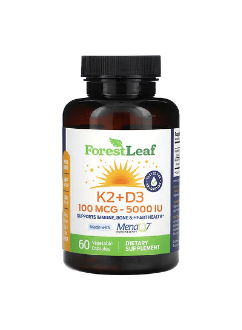 K2 + D3، 100 ميكروغرام (5000 وحدة دولية)، 60 كبسولة نباتية