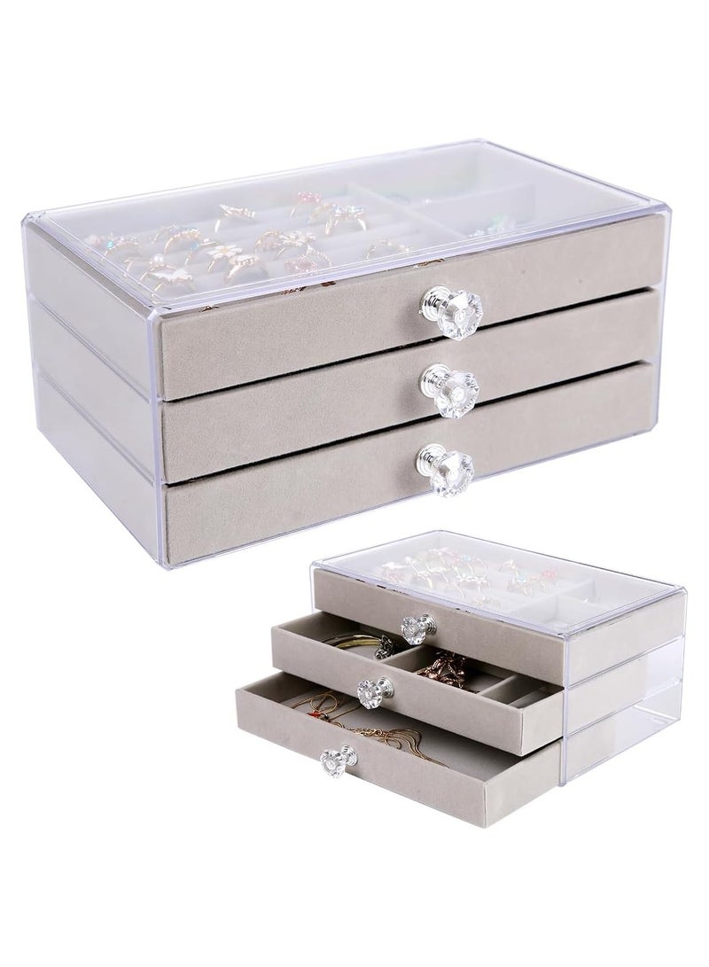 Acrylic Jewelry Organizer Clear Jewelry Box with 3 Drawers, Velvet Stackable Jewelry Box, Multifunctional Jewelry Box for Earrings, Rings, Necklaces, Watches, etc, Gift for Women (multicolor)  - Image 1