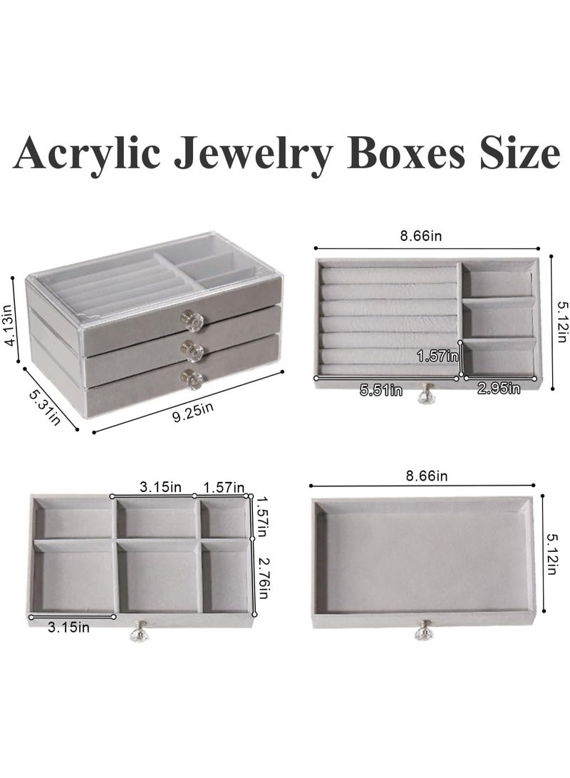Acrylic Jewelry Organizer Clear Jewelry Box with 3 Drawers, Velvet Stackable Jewelry Box, Multifunctional Jewelry Box for Earrings, Rings, Necklaces, Watches, etc, Gift for Women (multicolor)  - Image 2