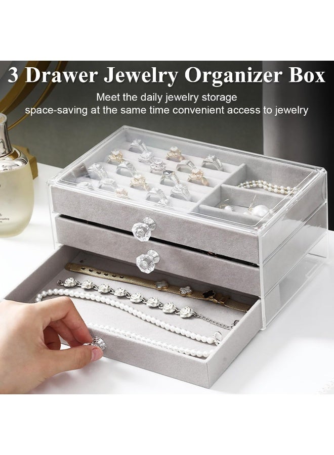 Acrylic Jewelry Organizer Clear Jewelry Box with 3 Drawers, Velvet Stackable Jewelry Box, Multifunctional Jewelry Box for Earrings, Rings, Necklaces, Watches, etc, Gift for Women (multicolor)  - Image 5