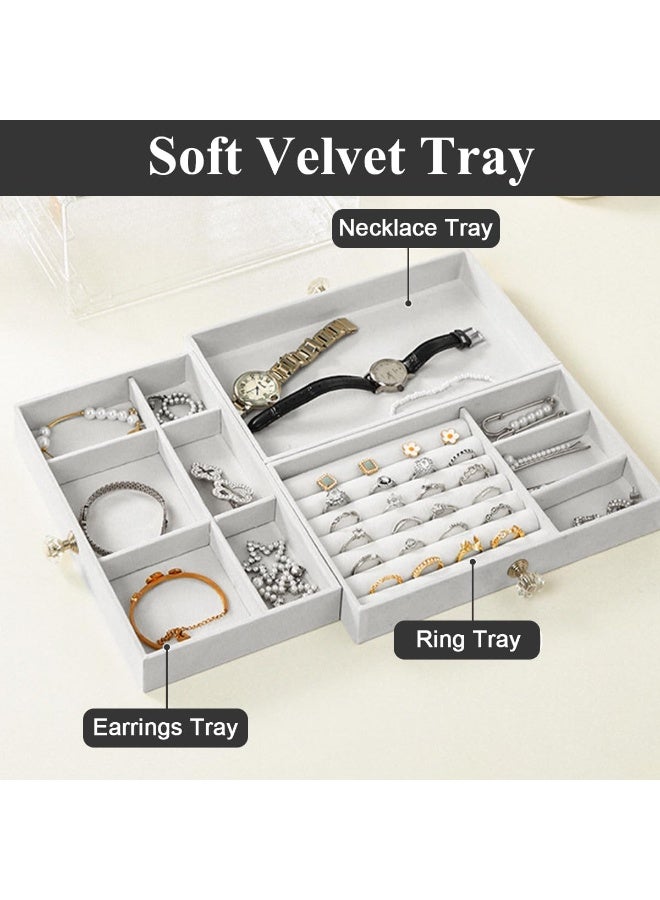 Acrylic Jewelry Organizer Clear Jewelry Box with 3 Drawers, Velvet Stackable Jewelry Box, Multifunctional Jewelry Box for Earrings, Rings, Necklaces, Watches, etc, Gift for Women (multicolor)  - Image 3