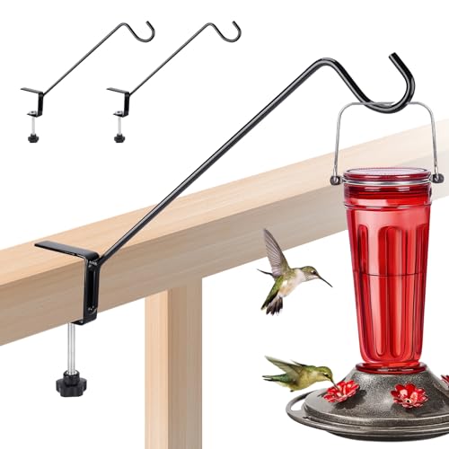 Biubee Deck Bird Feeder Hanger for Railing- 2Pack Heavy Duty Steel Stable Deck Railing Plant Hanger Outdoor, with Adjustable 3.1" Clamp, Deck Hook for Bird Feeder Plant Hangers Lanterns, 11 Inches - Image 1