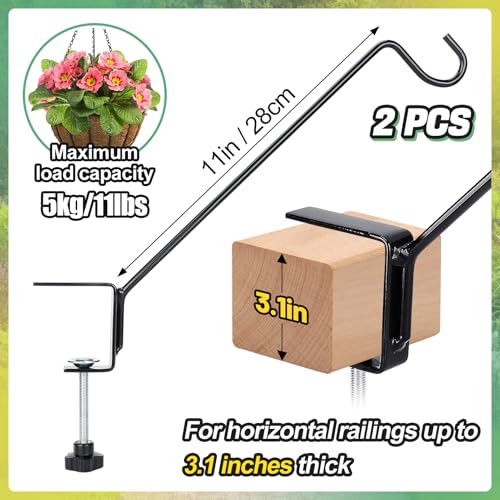 Biubee Deck Bird Feeder Hanger for Railing- 2Pack Heavy Duty Steel Stable Deck Railing Plant Hanger Outdoor, with Adjustable 3.1" Clamp, Deck Hook for Bird Feeder Plant Hangers Lanterns, 11 Inches - Image 2