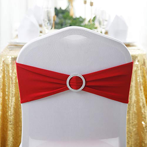 Peomeise 100pcs Red Spandex Chair Sashes with Buckle Slider for Wedding, Party Decoration - Image 3