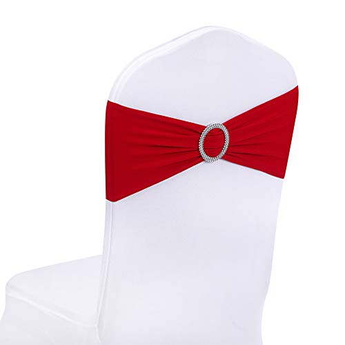 Peomeise 100pcs Red Spandex Chair Sashes with Buckle Slider for Wedding, Party Decoration - Image 1