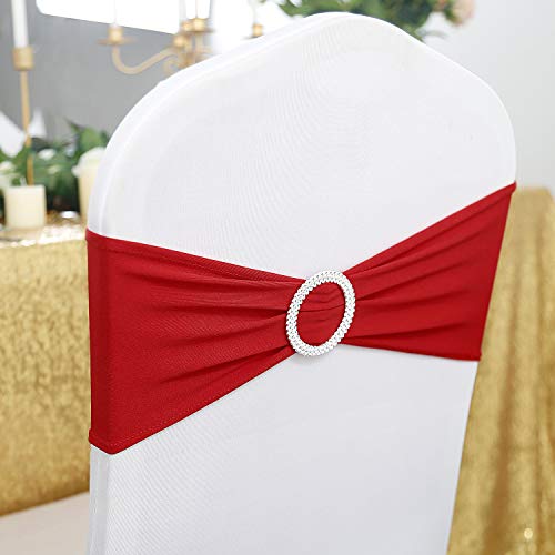 Peomeise 100pcs Red Spandex Chair Sashes with Buckle Slider for Wedding, Party Decoration - Image 2