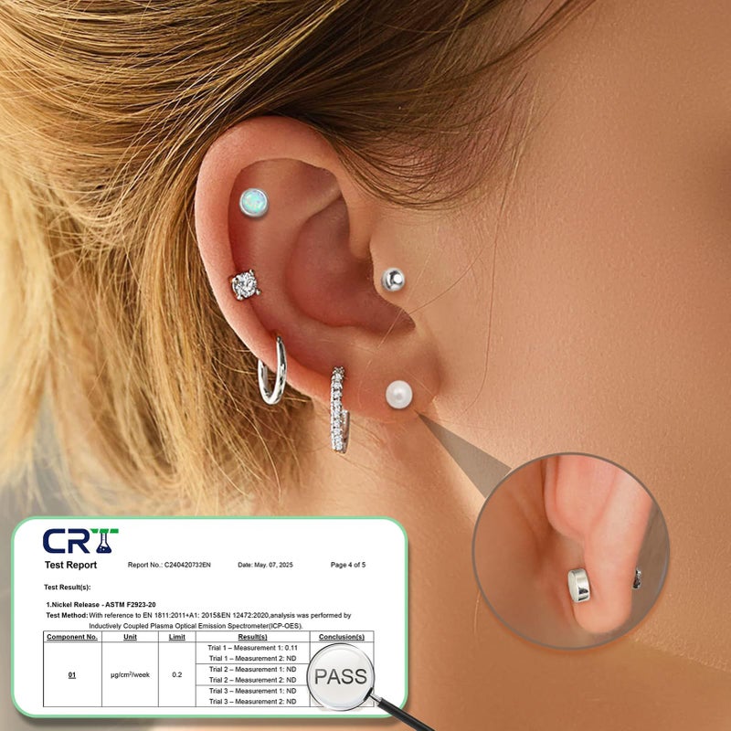 Cocadant Hypoallergenic Flat Back Earring Sets for Multiple Piercing Sterling Silver Small Huggie Hoop Earrings for Women Surgical Stainless Steel FlatBack Silver Stud Earrings Trendy Cartilage Earring Stacks - Image 2