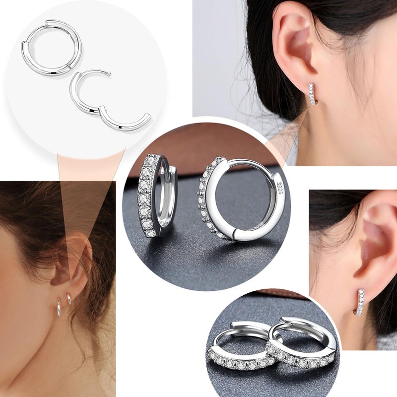 Cocadant Hypoallergenic Flat Back Earring Sets for Multiple Piercing Sterling Silver Small Huggie Hoop Earrings for Women Surgical Stainless Steel FlatBack Silver Stud Earrings Trendy Cartilage Earring Stacks - Image 4