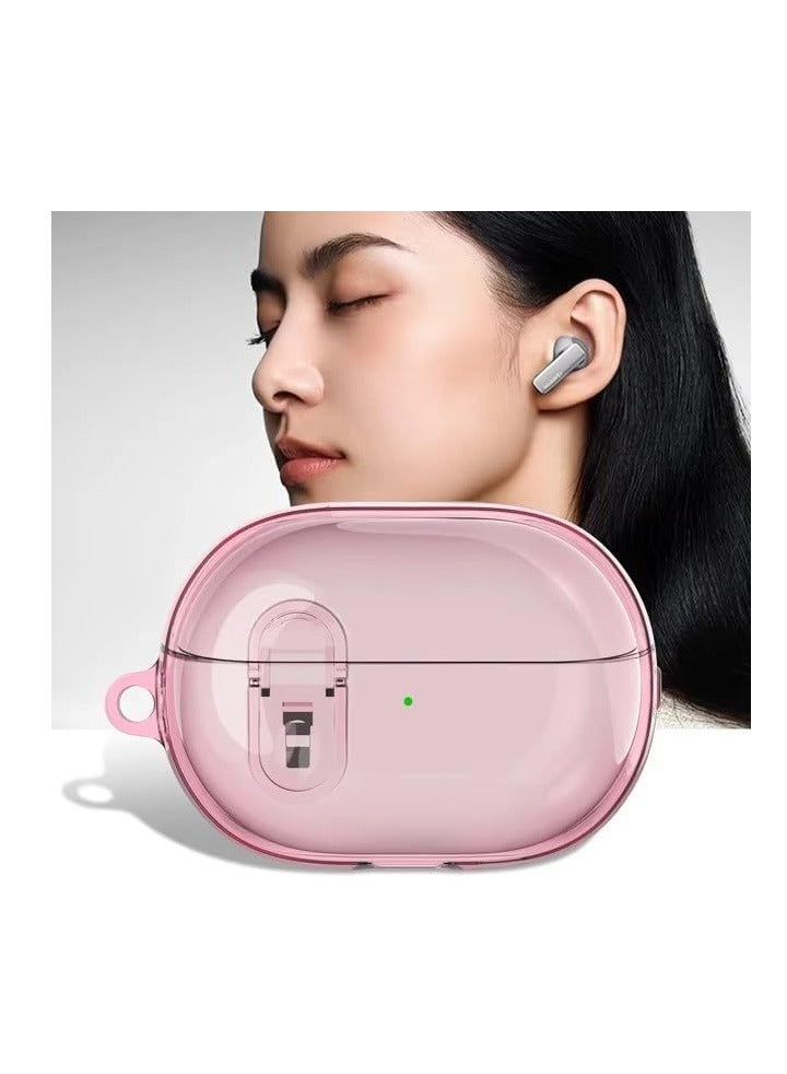 Case Protective for Huawei Freebuds Pro 3 / Pro 4 cover Heavy Duty with Carabiner Ring Keychain Clear Case (Clear Pink)  - Image 2