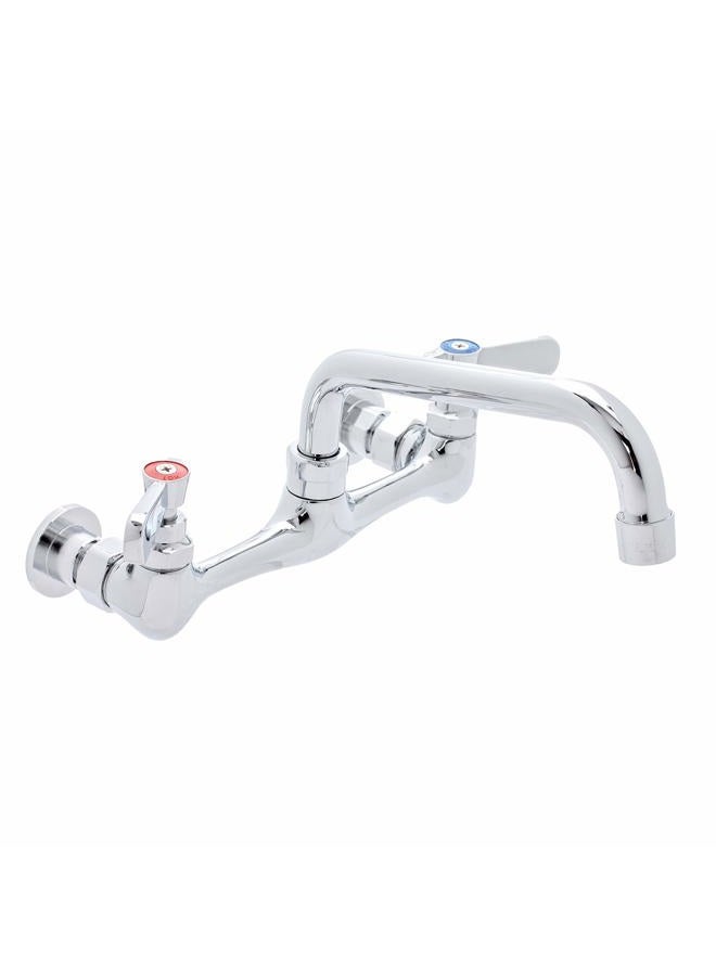 DuraSteel Kitchen Sink Faucet Wall Mount - 8" Center Commercial Kitchen Sink Faucet with 16" Swivel Spout - No Lead & NSF Certified - Dual Lever Handles - Brass Constructed & Chrome Polished - Image 1