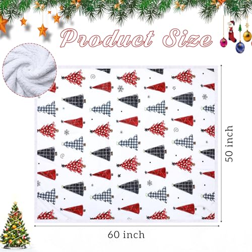 WovWeave Christmas Sherpa Throw Christmas Tree Fleece Blanket 50 x 60 Inch Winter Xmas Plaid Tree Reversible Microfiber Blanket Holiday Decorative Soft Ultra Blankets for Gift Couch Bed Red - Image 3