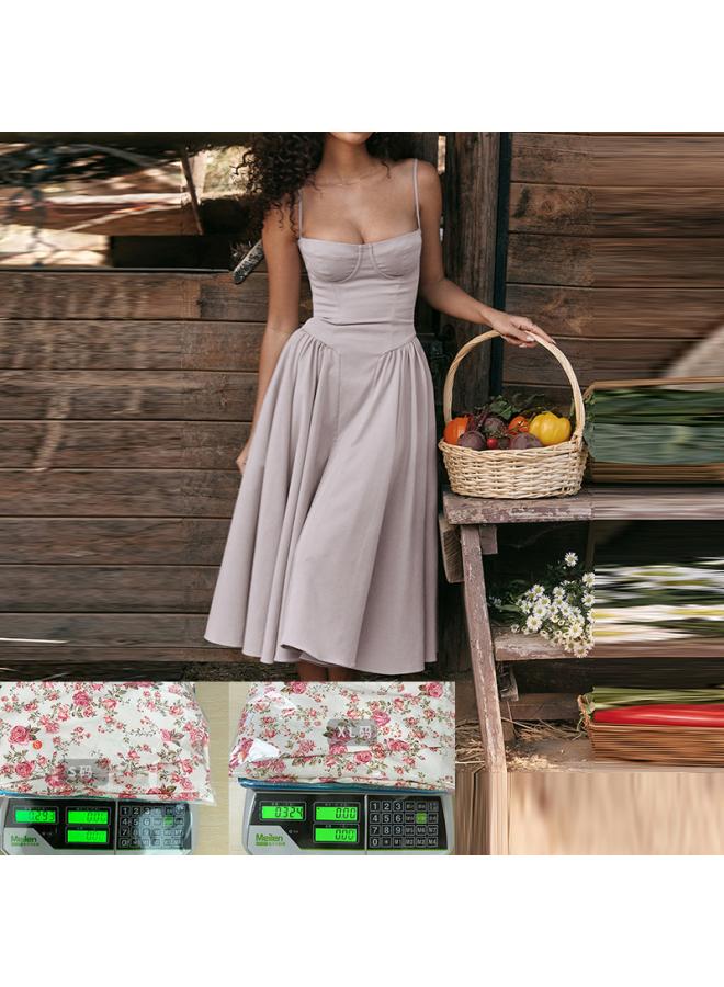 Independent Station Fashion Summer New European And American Strap Waist-tight Large Swing Skirt Dress Women's Clothing