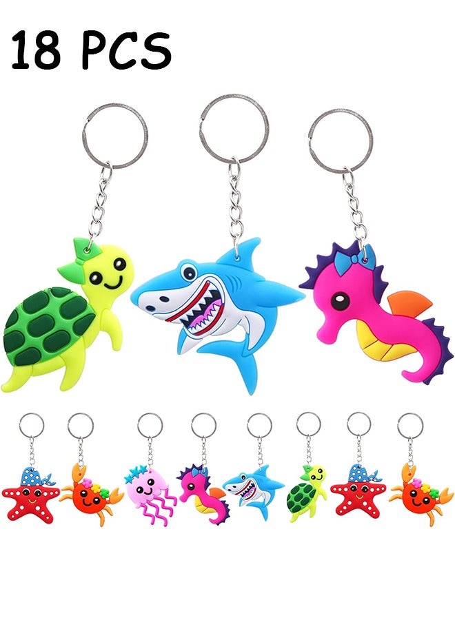 اتش واي 18 قطعة سلاسل مفاتيح الكرتون ، قلادة ديكور حزب البحر العالمي PVC ، سلاسل مفاتيح البحر للوازم الحفلات تحت سطح البحر ، حشوات حقيبة حفلات الأطفال ، مكافآت كرنفال المدرسة ، حقيبة مدرسية مزخرفة مفتاح سستة - Image 1