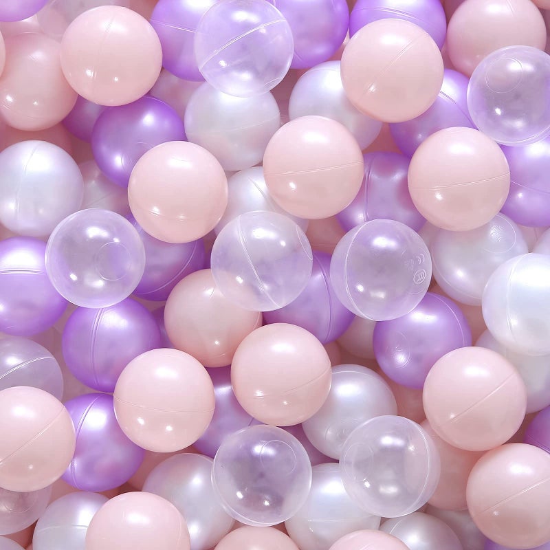 Realhaha Ball Pit Balls 100 Play Balls Plastic Balls for Baby Girls Toddlers Kids Play Tent Pool Playhouse Playpen Party Decoration Pink Purple White Clear - Image 2
