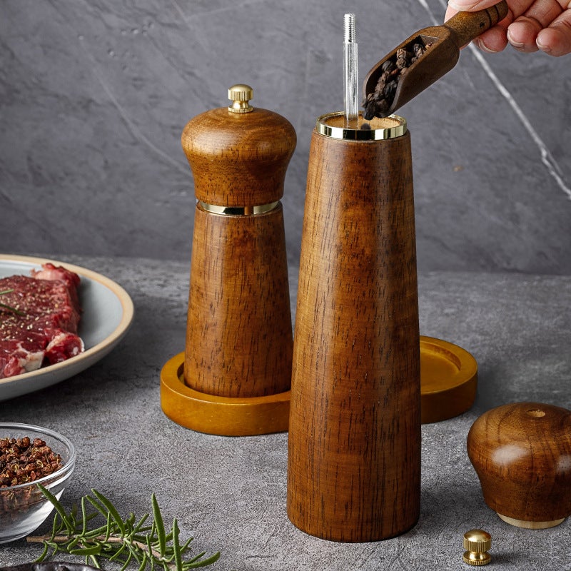 New Gold Ring Solid Wood Pepper Mill Manual Rose Salt Pepper Grinder Adjustable Thickness Ceramic Core Grinder - Image 4