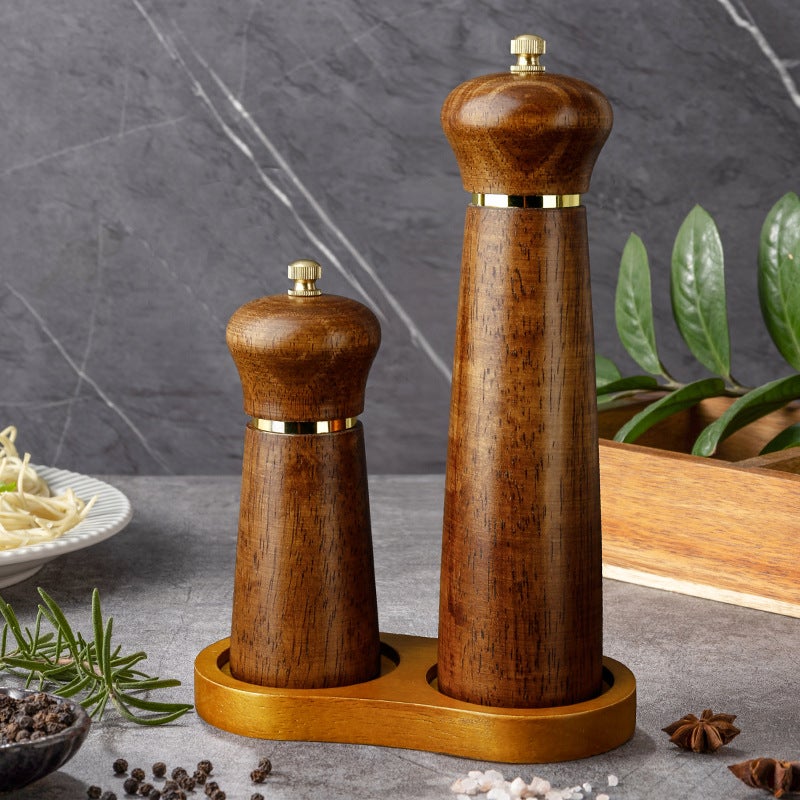 New Gold Ring Solid Wood Pepper Mill Manual Rose Salt Pepper Grinder Adjustable Thickness Ceramic Core Grinder - Image 2