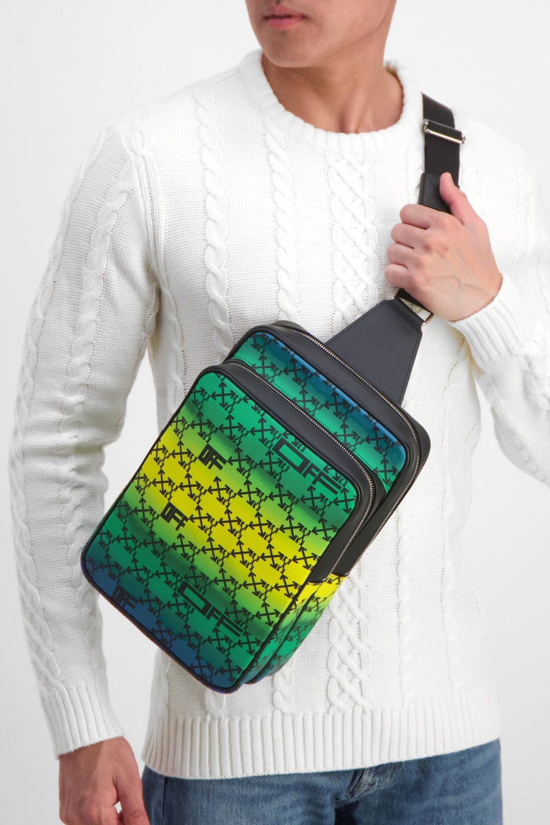 OFF-WHITE حقيبة كتف للرجال بشعار بارز 22 سم ارتفاع x 18 سم عرض x 9 سم عمق، مجموعة خضراء - Image 3