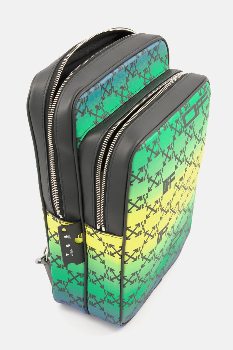 OFF-WHITE Men Embossed Logo Crossbody Bag 22 H x 18 L x 9 W cm, Green Combo - Image 4