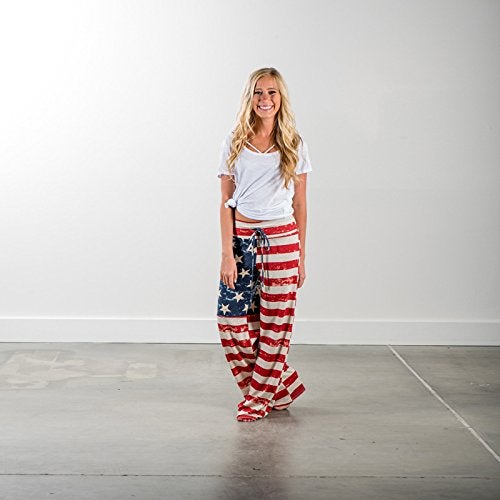 iChunhua Women's American Flag Floral Drawstring High Waist Wide Leg Pants(M,Multicoloured) - Image 5