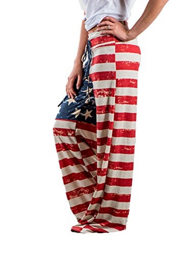 iChunhua Women's American Flag Floral Drawstring High Waist Wide Leg Pants(M,Multicoloured) - Image 2