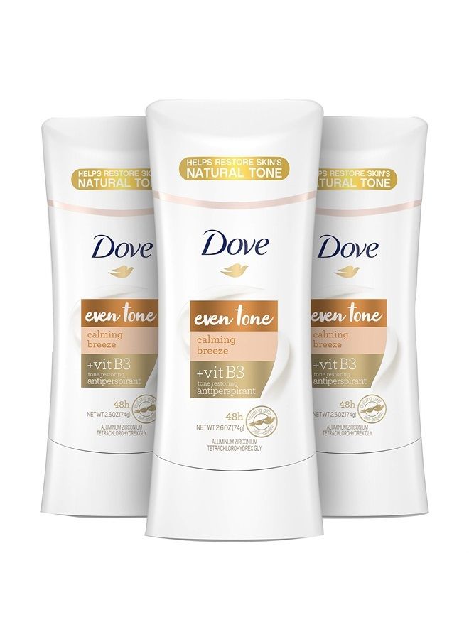 Even Tone Antiperspirant Deodorant for Uneven Skin Tone Calming Breeze Sweat Block for All-Day Fresh Feeling 3 Count 2.6 Ounce