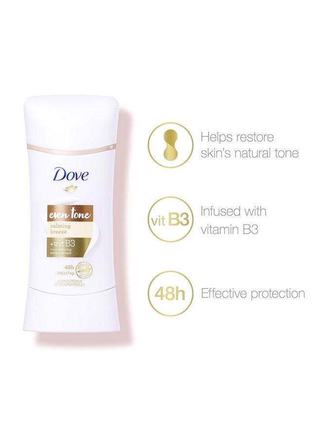 Even Tone Antiperspirant Deodorant for Uneven Skin Tone Calming Breeze Sweat Block for All-Day Fresh Feeling 3 Count 2.6 Ounce