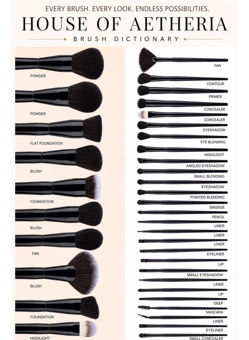 House of Aetheria 21-Piece Onyx Make Up Brush Set, Luxury Black Brushes,  with V Shape Puff, Makeup Bag , Canvas Bag - Image 4