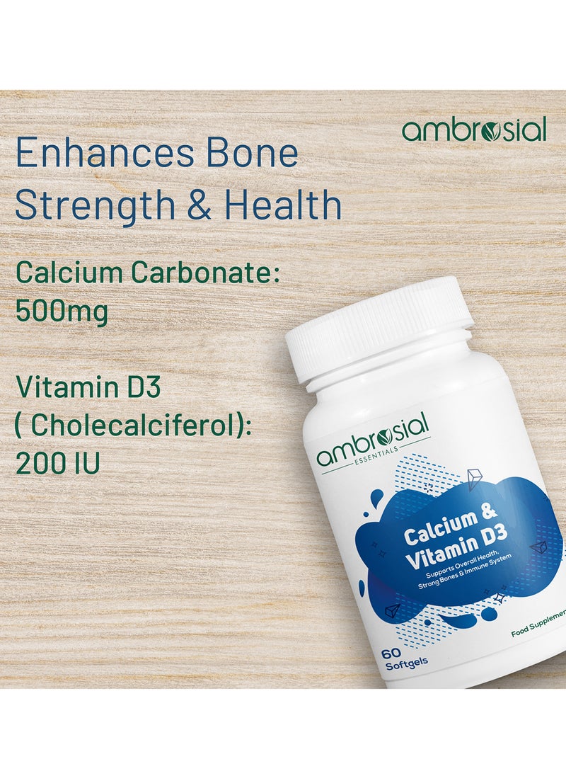 ambrosial - Calcium Vitamin D3 Tablets High Potency Calcium Supplement Pack Of 1-60 Softgels - Image 1