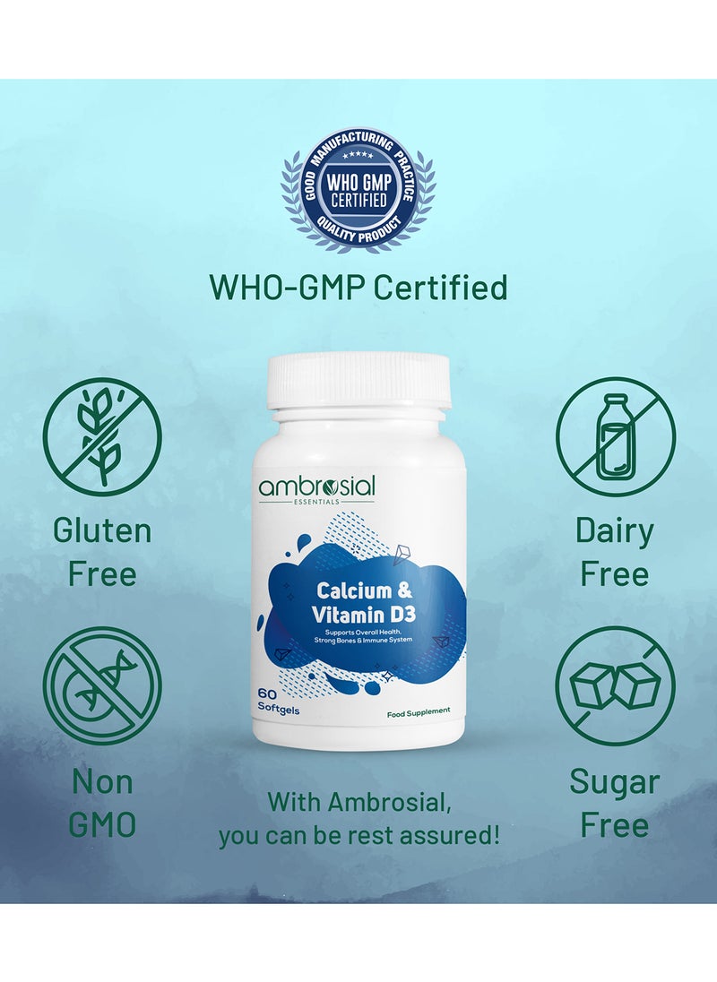 ambrosial - Calcium Vitamin D3 Tablets High Potency Calcium Supplement Pack Of 1-60 Softgels - Image 1