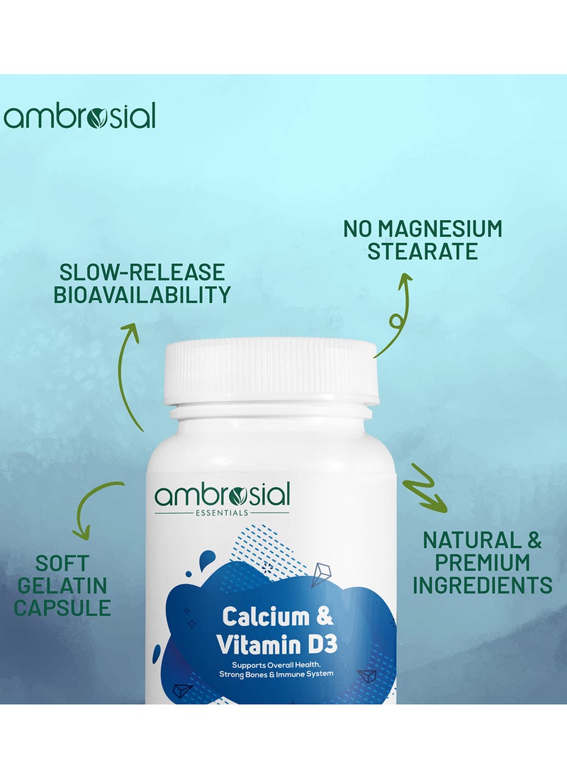 ambrosial - Calcium Vitamin D3 Tablets High Potency Calcium Supplement Pack Of 1-60 Softgels - Image 1
