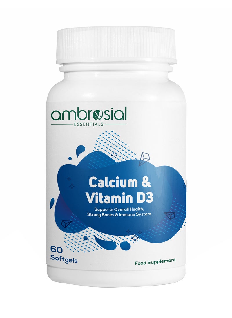 ambrosial - Calcium Vitamin D3 Tablets High Potency Calcium Supplement Pack Of 1-60 Softgels - Image 1