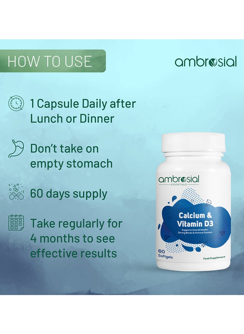 ambrosial - Calcium Vitamin D3 Tablets High Potency Calcium Supplement Pack Of 1-60 Softgels - Image 1