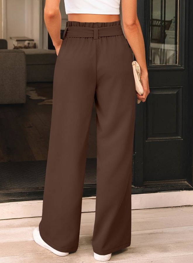 LILLUSORY Wide Leg Dress Pants Women's Paperbag High Waisted Business Casual Trousers with Removable Belt, Walnut Brown, M - Image 4