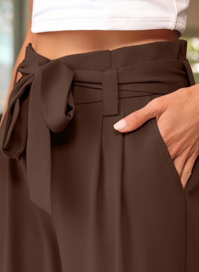 LILLUSORY Wide Leg Dress Pants Women's Paperbag High Waisted Business Casual Trousers with Removable Belt, Walnut Brown, M - Image 5