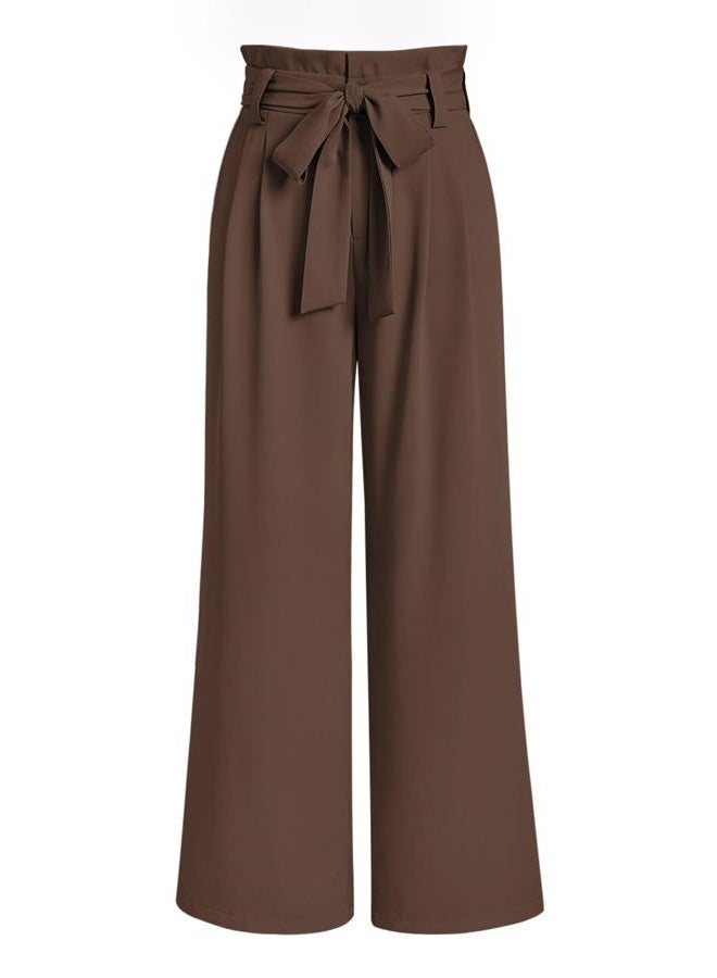 LILLUSORY Wide Leg Dress Pants Women's Paperbag High Waisted Business Casual Trousers with Removable Belt, Walnut Brown, M - Image 1
