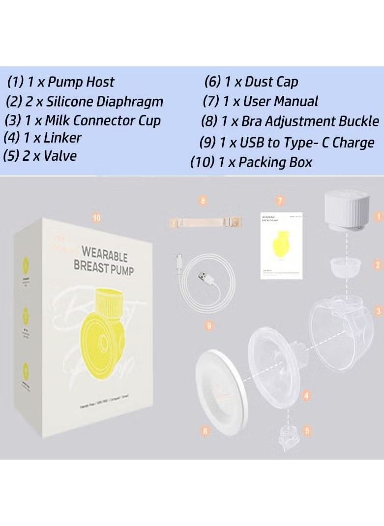MIXDE - Breast Pump, Wearable Breast Pump, Portable Hands-Free Electric Breast Pump 3 Modes 9 Levels Low Noise Large LCD with Timer Memory Backlight Function Rechargeable - Image 1