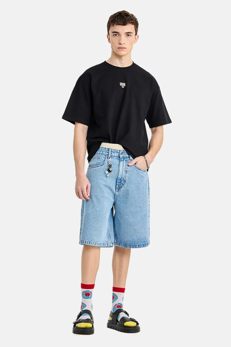 SNITCH Light Blue Solid Wide Leg Shorts