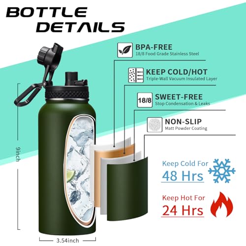 DIGJUPER Insulated Water Bottle 32 oz - Cold-48h & Hot-24h Stainless Steel Vacuum Flask with Straw & Pop-up Chug Lid, Leak Proof 32oz Water Bottles, Wide Mouth Hydro Metal Thermal Cups for Gym Work - Image 4