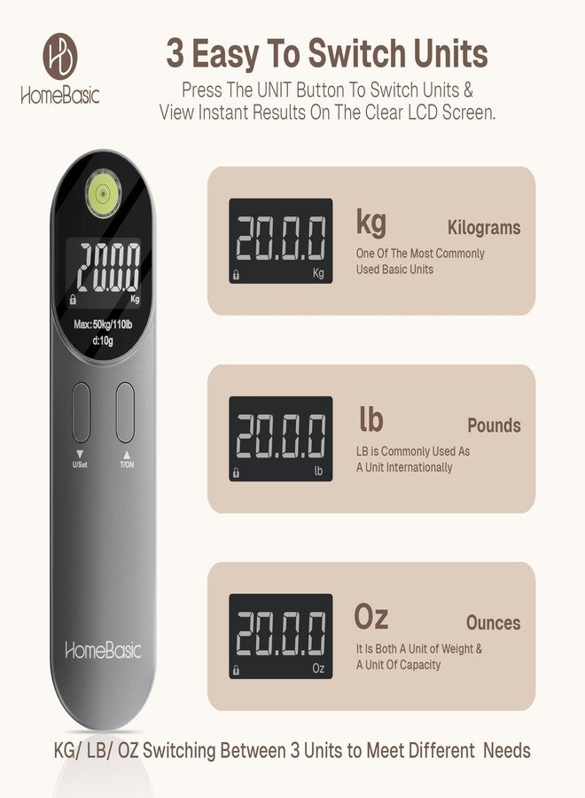 Home Basic HOMEBASIC Digital Luggage Scale (50kg)| Portable Electronic Baggage Weight Machine with LCD Display, Hook Strap & Preset Alert | Travel Suitcase Weighing Scale Ideal for Home, Flights & Shop Use - Image 4