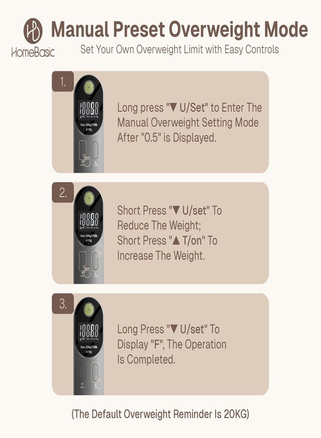 Home Basic HOMEBASIC Digital Luggage Scale (50kg)| Portable Electronic Baggage Weight Machine with LCD Display, Hook Strap & Preset Alert | Travel Suitcase Weighing Scale Ideal for Home, Flights & Shop Use - Image 5