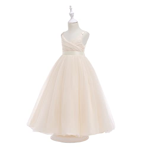 Glamulice Champagne Girls Lace Bridesmaid Dress Long A Line Wedding Pageant Dresses Tulle Spaghetti Strap Party Gown Holiday Kids Formal Flower Girl Dresses Princess Maxi Ball Gown 11 12 Prom - Image 4