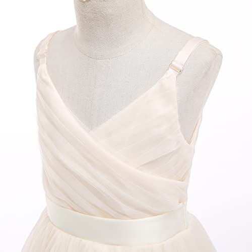 Glamulice Champagne Girls Lace Bridesmaid Dress Long A Line Wedding Pageant Dresses Tulle Spaghetti Strap Party Gown Holiday Kids Formal Flower Girl Dresses Princess Maxi Ball Gown 11 12 Prom - Image 5
