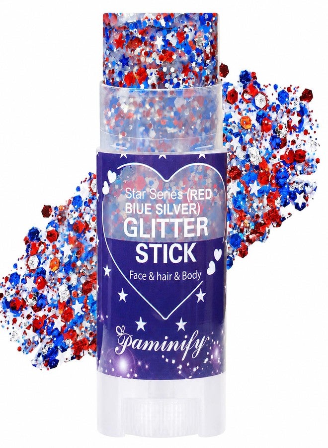 Paminify Red White Blue Hair Glitter Stick,4th of July Patriotic America Flag Star Face Body Glitter,250th Independence Day Outfits for Women, Waterproof Cheer Glitter Makeup for Soccer Game - Image 1