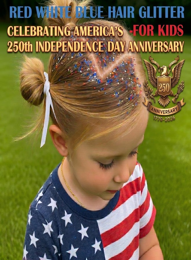 Paminify Red White Blue Hair Glitter Stick,4th of July Patriotic America Flag Star Face Body Glitter,250th Independence Day Outfits for Women, Waterproof Cheer Glitter Makeup for Soccer Game - Image 2